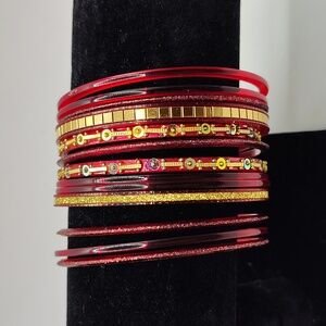 Vintage Elegant Red and Gold Bangle Set, India 2.5" Set Of 13